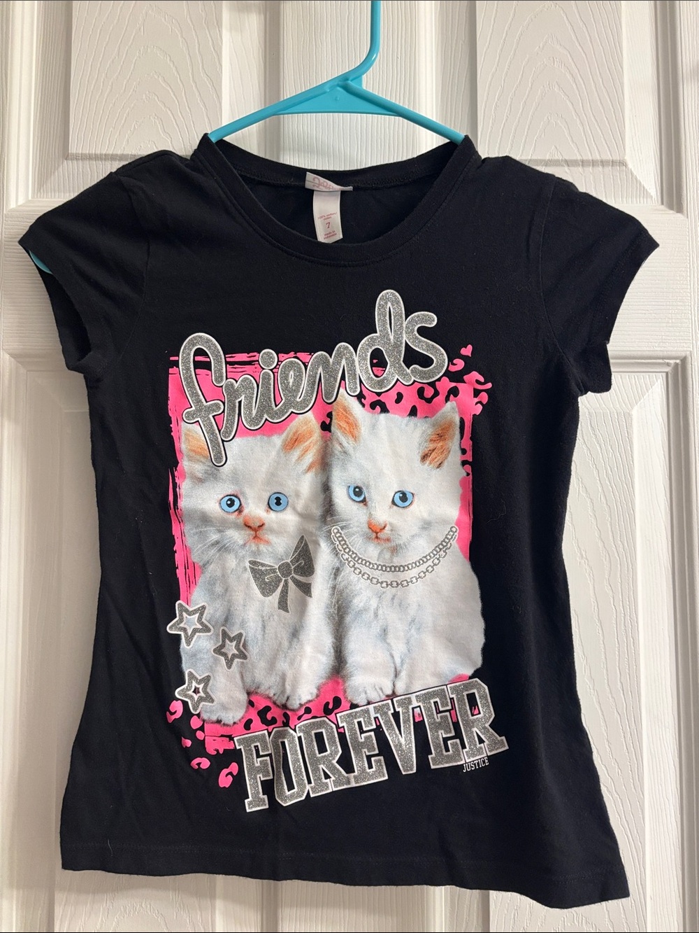 Vintage Justice "Friends Forever" Black Graphic Tee with Kittens